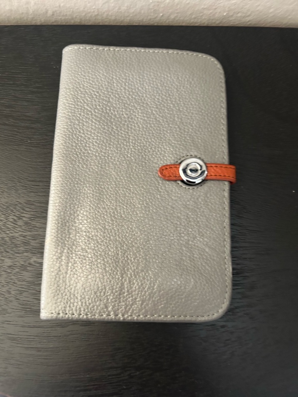 Gray Pebbled Wallet with Orange Trim